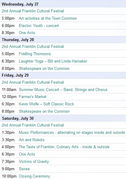 Frankln Cultural Festival Franklin MA schedule