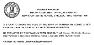 Plastic Checkout Bag Prohibition Franklin MA